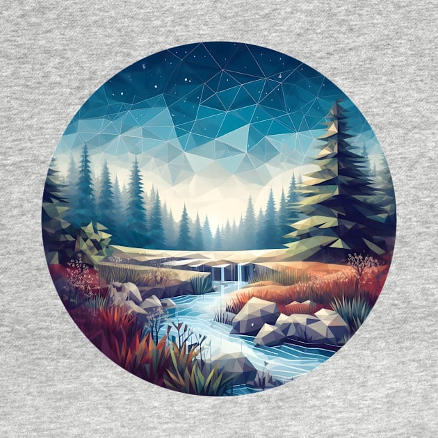 Low Poly Night Forest with River by Antipodal point